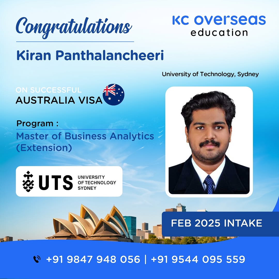 Australia study abroad visa of a student of KC Calicut