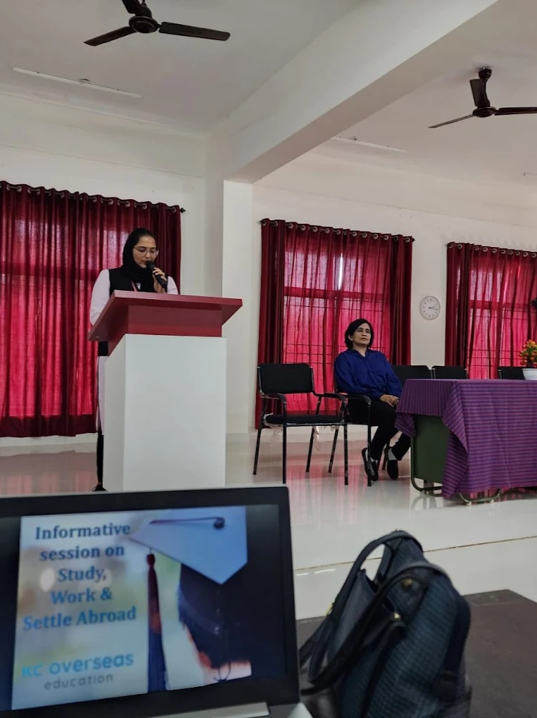 Informative session for students on overseas education being presented at a college in calicut